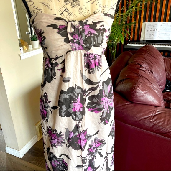 XL Size LORI M Lavender Floral Strapless Lined Maxi Dress - Picture 2 of 10
